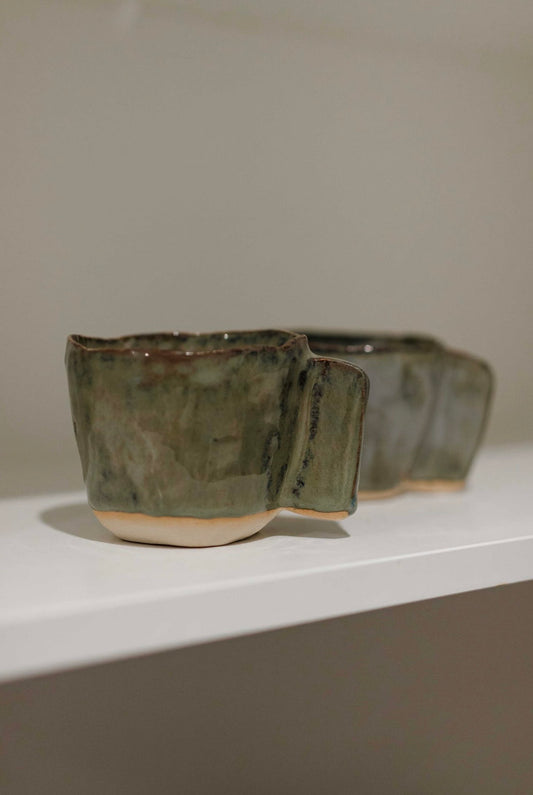 Vasti Pottery Green Stone Espresso Mugs Set of Six